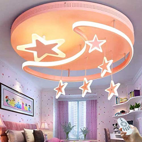 XinZe Kinderlampe Schlafzimmer Deckenleuchte Deckenlampe Pendelleuchte Dimmbar Mit Fernbedienung Moderne Led Kreative Weiß Eisen Acryl Sterne Mond Wolke Kinderzimmer Dekoration Hängelampe,Rosa,52cm von XinZe