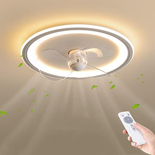 XinZe Moderne LED Deckenventilator Mit Beleuchtung Dimmbar Fernbedienung Fan Deckenleuchte Kreative Leise Schlafzimmer Deckenlampe Wohnzimmer Unsichtbare Ventilator Deckenlicht Esszimmer Licht 50CM von XinZe