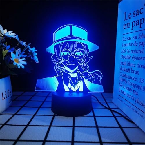 Xinchangda Bungo Stray Dogs Lampe, Anime Nakahara Chuuya 3D Illusion Lampe Nachtlicht Touch Nachtlicht Weihnachten Geburtstag Kreatives Geschenk Schlaf Licht für Kinder von Xinchangda