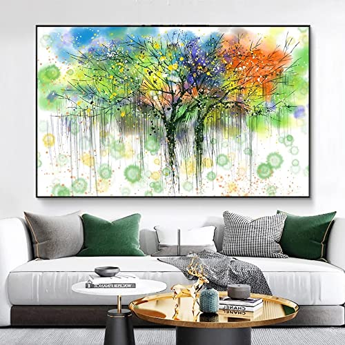 Bunte abstrakte Baumbilder Landschaftsbild für Wohnzimmer Wandkunst Posterdruck auf Leinwand Moderne Heimdekoration 80x123cm mit Rahmen von Xinmei Art