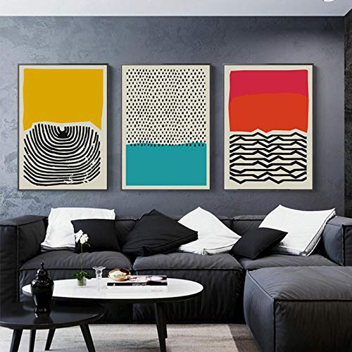 Bunte abstrakte gelbe & rote und blaue Leinwand Wandgemälde gedruckt Wohnkultur Leinwanddrucke Wandkunst Poster drucken 72x95cm (29x37in) x3 Ungerahmt von Xinmei Art