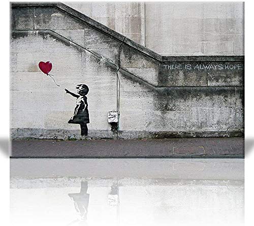 Druck auf leinwand Bilder Banksy Girl with Red Balloon Graffiti Wand Bild Street Pop Art Gemälde Kunstdruck Modern Wandbilder XXL Wanddekoration (Mit Rahmen, 60x40cm) von Xinmei Art