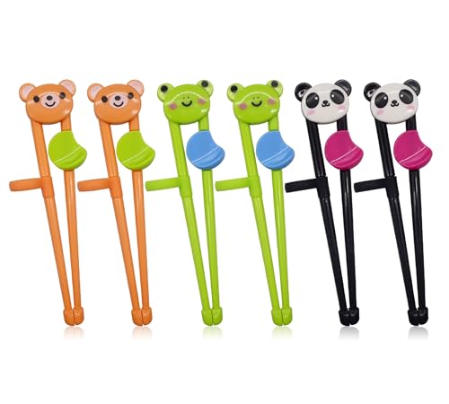 Kinder Training Essstäbchen,Xiuyer 6 Paare Kinder Essstäbchen Training Essstäbchen Helfer, Anfänger Training Chopsticks für Erwachsene Anfänger Kinder Senioren - Panda Frosch Bär von Xiuyer