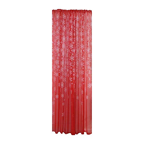 Xmiral Türvorhang Tüll Gardine Schneeflocken Gedruckte Scheibengardine mit Stangenloch Lichtdurchlässig(Rot,200x80cm) von Xmiral