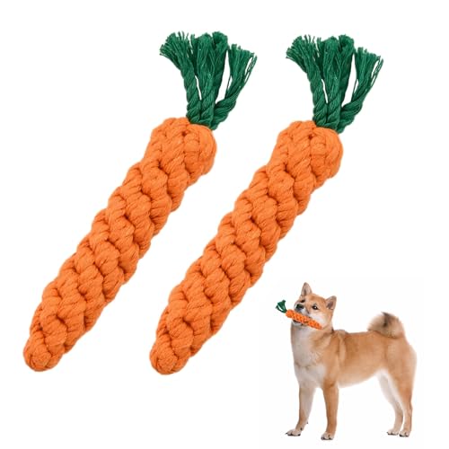 XoeLLe 2 Stück Hundespielzeug Karotte, Hunde Kauspielzeug, Robustes Kauspielzeug für Welpen, Hunespielzeug aus Geflochtenem Seil, Hundespielzeug für Kleine Mittelgroße Welpen von XoeLLe