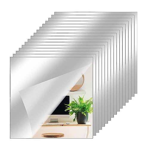 XoeLLe Klebespiegel Spiegel 16 Stück Selbstklebende Fliesenspiegel, Flexibler Wandspiegel HD Deko 10 X 10 cm, Spiegel Acrylic DIY Dekorative Rahmenlos für Bad Wohnzimmer Schlafzimmer Schminktisch von XoeLLe