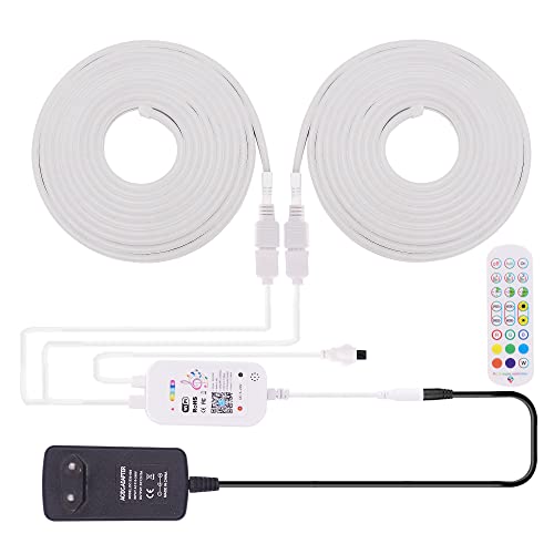 XUNATA 12V RGB WiFi Neon LED Streifen Strip Wasserdicht Diffusion Silikon Neon Flex LED Lichtband Schlauch, Smart App Control, Musiksync, mit Fernbedienung (8M (2 * 4M) von XUNATA