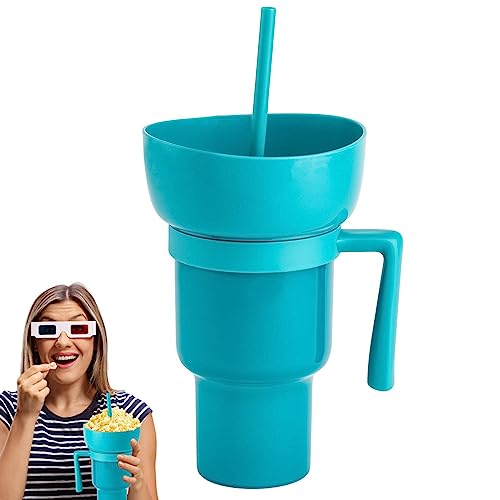 Xzbling Becher Mit Strohhalm Und Schüssel, Stadium Tumbler Popcorn Becher Snackbecher Multifunktions Becher Wiederverwendbare Getränke Und Snackbecher Für Geburtstagsfeier, Für Party Und Filmabend von Xzbling