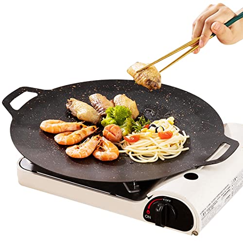 Xzbling Koreanische BBQ Grillpfanne Runde Gusseisen Grillpfanne Antihaft BBQ Grill Pfanne Doppelte Griffe Gusseisen Pfannen, Kompatibel Für Keramikherd, Induktion, Elektro, Lagerfeuer von Xzbling