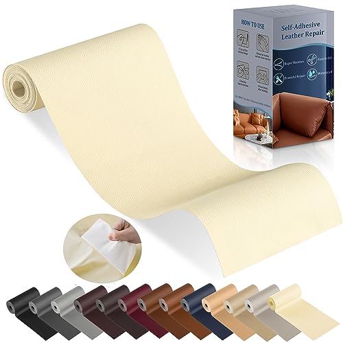 YAFLC kunstleder selbstklebend Beige gelb, 10 x 160cm leder patch selbstklebend, kunstleder reparaturset für couch Autositz Sofa Möbel Leder Reparatur Jacken und Renovierung von YAFLC