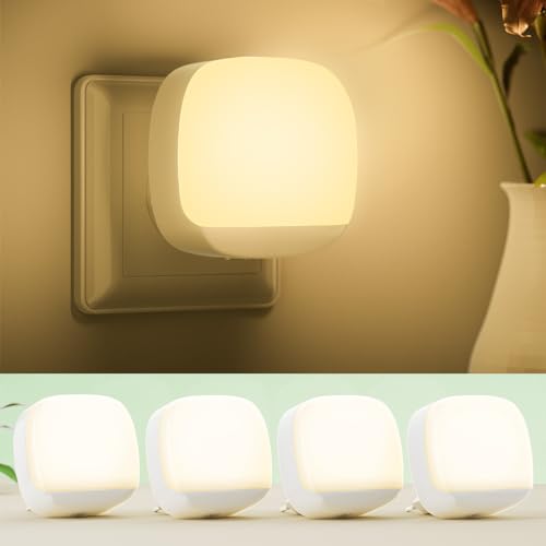 YAMYONE 4 Stück LED Nachtlicht Steckdose mit Dämmerungssensor, Nachttischlampen für Baby Kinderzimmer Treppen Gang Schlafzimmer Küche Badezimmer WarmWeiß Nacht Lichter 0.4W 25 LM von YAMYONE