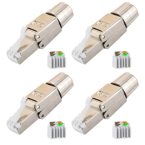 YANGUN Cat7 Stecker, 4 Stück RJ45 Stecker Werkzeuglos, Cat6A Netzwerkstecker, Netzwerk Werkzeug, Geschirmt 10 Gbps 600MHz, Werkzeuglos Feldkonfektionierbarer, Metallgehäuse von YANGUN