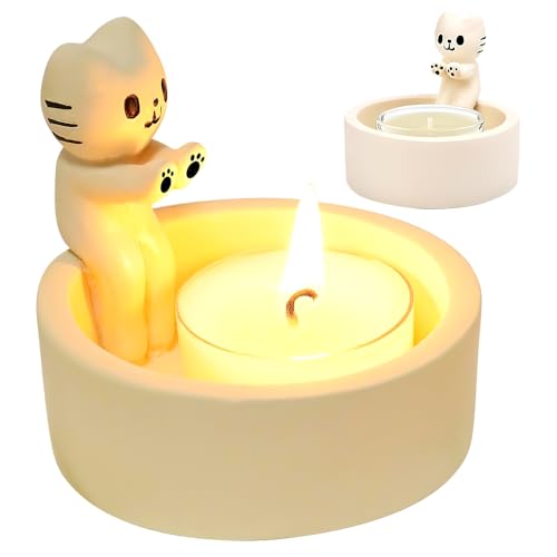 YANGUN Katzen Kerzenhalter, Niedliche Cat Candle Holder, Cartoon Katzen Teelichthalter mit Wärmenden Pfoten, für Katzenliebhaber Heim und Büro Dekoration von YANGUN