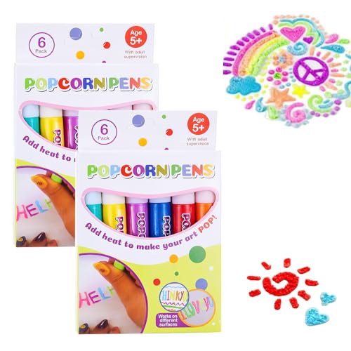 YANGUN Magic Popcorn Pens 12 Stück, DIY Bubble Popcorn Drawing Pens, Malerei Werkzeuge Popcorn-Stift, Puffy Bubble Pen Puffy 3D Art Safe Pen, Popcorn Color Paint Pen für Kinder und Erwachsene von YANGUN