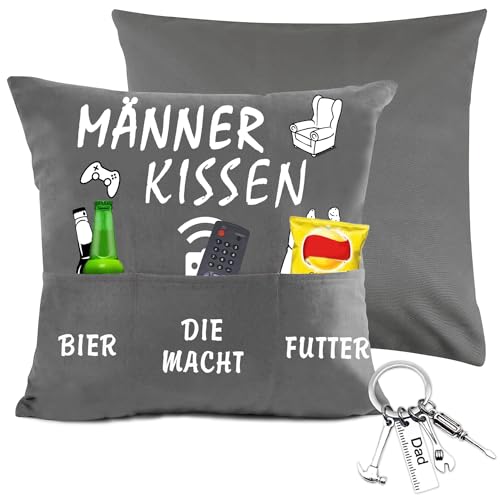 45x45cm Männerkissen, Männer Kissen mit 3 Taschen Zierkissenbezug, Lustig Geschenke Männer, Geburtstagsgeschenk Für Männer, Dekokissenhülle zum Geburtstag Vatertag Weihnachten (Keine Kissenkern) von YANSYUN