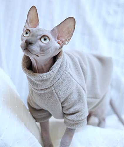 YAOER Haarlose Katze Sphinx Devon Haustier Katzenkleidung Herbst und Winter Dickes Fleece warme Kleidung bequem, hellgrau, L+ von YAOER