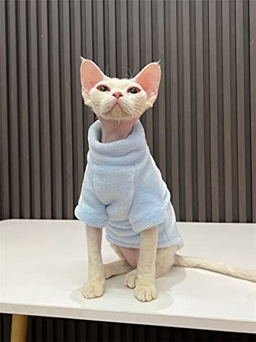 YAOER Haarlose Katze Sphinx Devon Kleidung Weihnachten Nerz Samt weich hautfreundlich Dicke warme Jacke, hellblau, L+ von YAOER