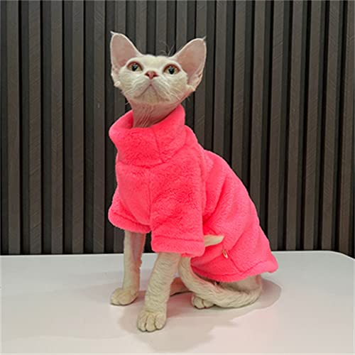 YAOER Haarlose Katze Sphinx Devon Kleidung Weihnachten Nerz Samt weich hautfreundlich Dicke warme Jacke,fluoreszierend rosa,S+ von YAOER