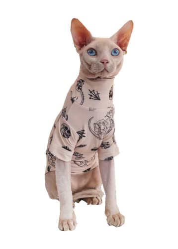 YAOER Sphinx-Katze Haarlose Katze Devon Frühling, Sommer, Herbst und Winter eng anliegender und bequemer Tattoo-Rollkragen-Unterlack, beige Hautfarbe, S von YAOER