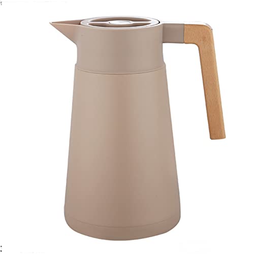 Thermoskanne Kaffeekannen Edelstahl 18/10, Vakuum Isolations, Grosse Kapazität, Mit Holzgriff, Thermosflasche Für Heißen Und Kalten Tee Kaffee, Isolierkanne, Für Home Office Hotel (Khaki,2L) von YASAHNG