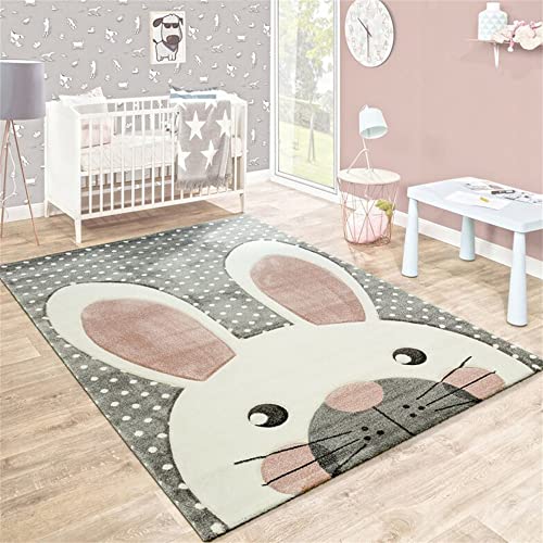 YATOLA Teppich Tier Kinderteppich Babyteppich Junge Mädchen Kinderzimmer Spielteppich Rutschfester Spielfreundlich Wohnzimmerteppich Flächenteppich Bettvorleger Schlafzimmer (Grau, 60 x 90cm) von YATOLA