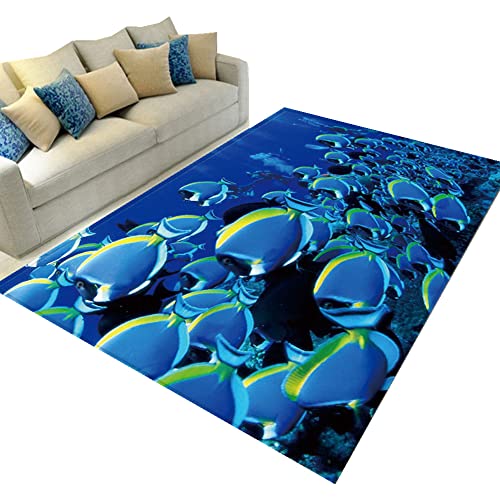 YATOLA Teppich für Kinderzimmer Schlafzimmer Wohnzimmer Flur Weich Teppich Kurzflor Anti-Rutsch Unterseite Koralle Meerestier Ozean Carpet Spielmatte Spielteppich Boden Teppich(Blau4 120x180CM) von YATOLA
