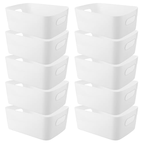 YAYODS 10 Stück Aufbewahrungsboxen Kunststoff - Weiß Aufbewahrung Organizer mit Griffen - Stapelbare Körbe Boxen Aufbewahrung 24 x 16.3 x 9.5 cm für Küche, Badezimmer, Schrank, Büro, Kosmetik von YAYODS