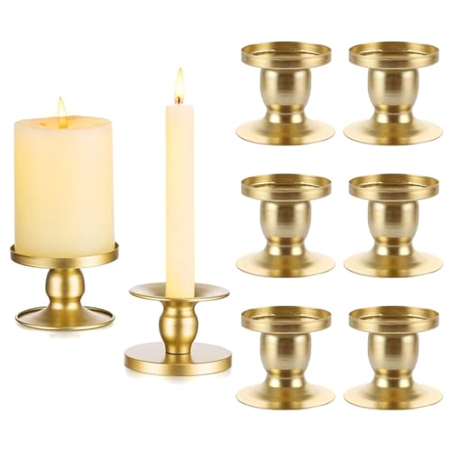 YAYODS 8 Stück Goldene Kerzenhalter - Metall Kerzenhalter Stabkerze Stumpenkerzen - Adventskranz Kerzenständer für Hochzeit, Tischdeko, Weihnachten, Wohnzimmer von YAYODS