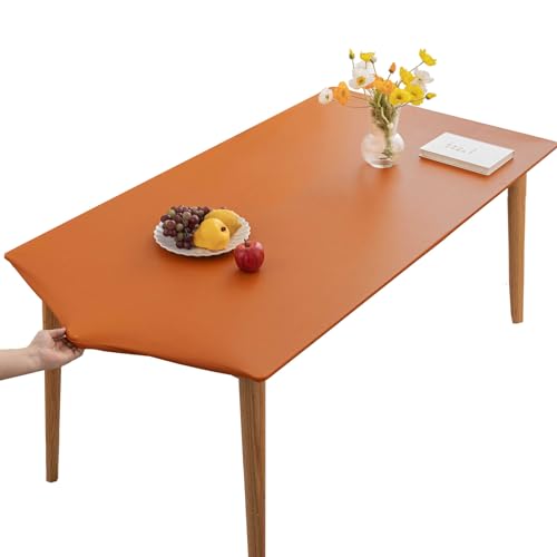 PU-Leder Elastische Tischdecke Gartentischdecke Rechteckig Tischdecke wasserdichte rutschfeste Abwischbar Schmutzabweisend Tischdecke Für Outdoor,Küche Und Esszimmer (Orange,90X150CM) von YCDZSW