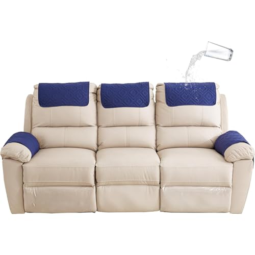 Sofa Armlehne Abdeckung, Wasserdichtes Sofa Armlehnen Kopfstütze Abdeckung für Recliner Stuhl Arm Abdeckung, Cover Protector mit Verstellbaren Elastischen Bändern (3 Sitzer (5 Stück),Marineblau) von YCDZSW