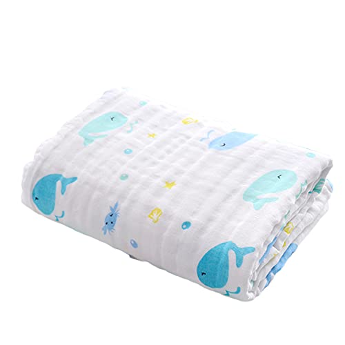 YCDZSW Baby Decke, Baby Wickeldecke Schmusedecke Baby Swaddle Decke, Jungen und Mädchen Unisex Badetuch, 6-lagig, 110 x 110 cm (Wal) von YCDZSW