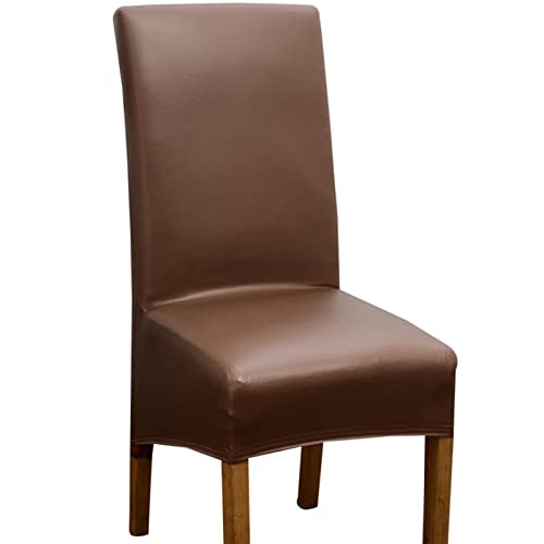 YCDZSW Stuhlhussen 2er/4er/6er PU Leder Stuhlbezug wasserdichte Stretch Esszimmer Stuhlüberzug Stretch Stuhl Husse Universell Stuhlhussen Haus Büro Restaurant (Kaffeefarbe,4 Stück) von YCDZSW