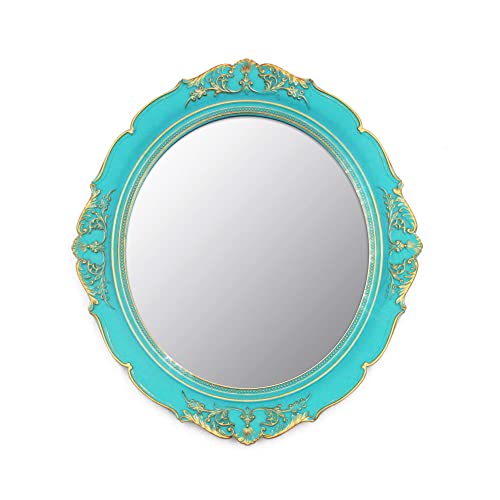 YCHMIR Dekorativer Spiegel, Vintage-Spiegel, 37,6 x 33,3 cm, oval, Spiegel, Blau von YCHMIR