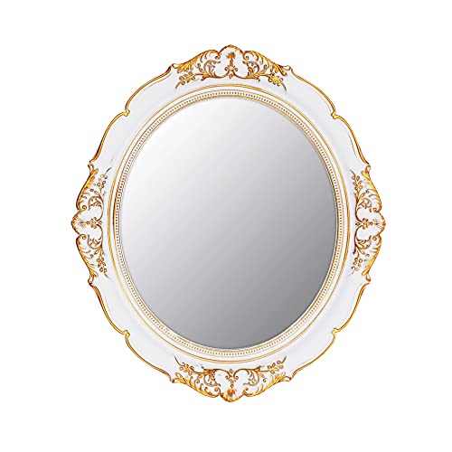 YCHMIR Dekorativer Spiegel, Vintage-Spiegel, Hängespiegel, oval, 37,6 x 33,3 cm, Weiß von YCHMIR