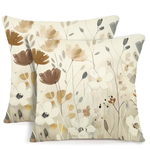 YCOLL Kissenbezug 40x40 2er Set Dekokissen Leinen Sofakissen,Zierkissen Florales Aquarellgemälde Kissenbezüge,für Sofa Schlafzimmer Wohnzimmer Outdoor Kissenhülle 40x40cm A250-16 von YCOLL