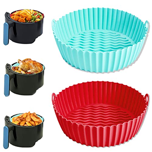 2 Stücke Air Fryer Silicone Pot, 21cm Air Fryer Silicone Baking Tray,Luftfritteusen Silikonmatten,Air Fryer Silikon Topf,Air Fryer Silicone Liners,Silikonform für die Küche zu Haus (A) von YDMAJF