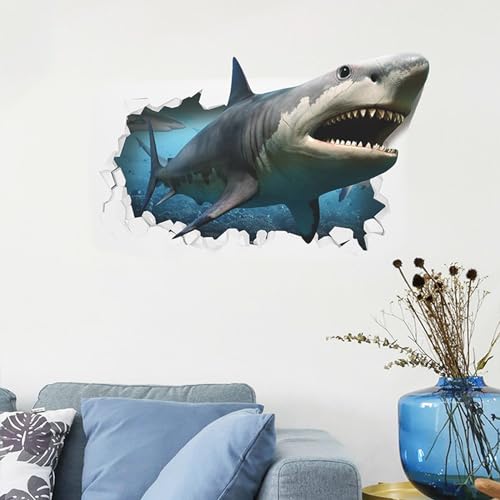 3D Hai Wandaufkleber,Ozean Shark Wandtattoo Dekor Meerestier Aufkleber Poster für Fliesenaufkleber Kunstaufkleber Wanddekoration Bullauge Selbstklebend Unterwasser Welt Sticker von YEELIKE