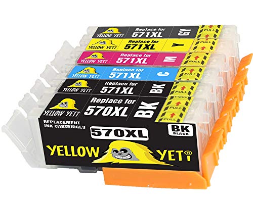 Yellow Yeti Ersatz für Canon PGI-570XL CLI-571XL Druckerpatronen kompatibel für Canon Pixma MG7750 TS8050 TS9050 MG7751 MG7752 (1 Pigment Schwarz + 1 Schwarz + 1 Cyan + 1 Magenta + 1 Gelb + 1 Grau) von YELLOW YETI
