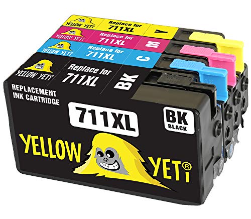 Yellow Yeti Ersatz für HP 711 711XL Druckerpatronen kompatibel für HP DesignJet T120 T520 (1 Schwarz + 1 Cyan + 1 Magenta + 1 Gelb) von YELLOW YETI