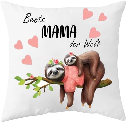 YGFADH Geschenke für Mutter Kissenbezug zum Geburtstag Muttertag An Meine Mama Faultier Kissenbezug mit Spruch Beste Mama der Welt 45x45cm Muttertagsgeschenk Weihnachten Geschenk für Mütter von YGFADH