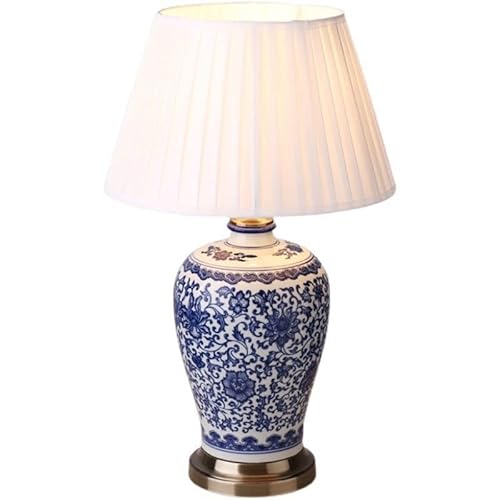 YHQSYKS Große orientalische Keramik Tischlampe Schlafzimmer Nachttischlampe chinesische Blaue und weiße Porzellan Schreibtischlampen China antike Vase Schlafzimmer Schreibtischlampe Büro Nachtlampe von YHQSYKS