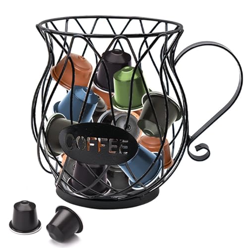 YHSKJCD Kaffeekapselkorb, Kaffeekapsel Organizer Kaffeekapsel Aufbewahrungskorb, Perfektes Kaffee Dispenser für Kaffeekapseln Früchten, Kaffeepad-Organizer, Hohe Kapazität (60 Kapseln) von YHSKJCD