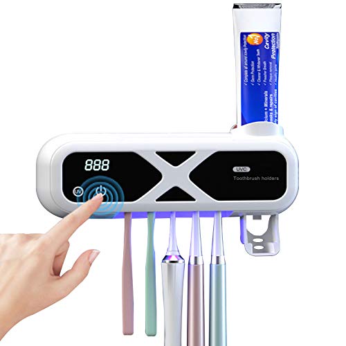 UV Zahnbürstenhalter, Wand Montierter Zahnpastaspender, 1200MA USB Aufladung, Touch Schalter, Timing Funktion für Das Familienbadezimmer (Weiß) von YHYGOO