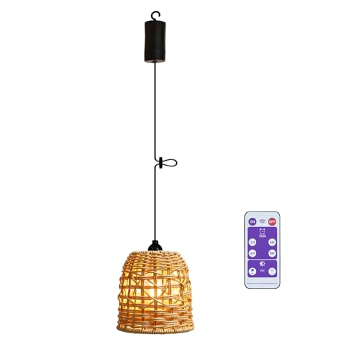 Boho Rattan Lampe Vintage Hängelampe mit Batterie E27 Hängeleuchte Deckenlampe ohne Stromanschluss Außenbeleuchtung Außen Laternen Lampions IP66 Wetterfest für Garten Balkon Pavillon Schlafzimmer von YIKEGE LICHT