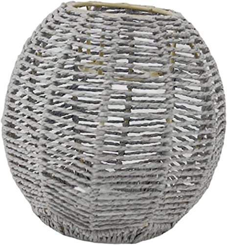 Boho Rattan Papier Lampenschirm Laterne für Tischlampe Pendelleuchte Hängeleuchte Hängelampe Tischleuchte Sehlampe Ersatzschirm Zubehör - Korb Lampenschirm Rohling Gestell Korblampen, Rund Grau von YIKEGE LICHT