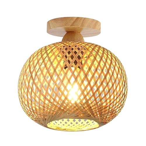 YIKEGE LICHT Boho Rattan Lampe Bambus Deckenleuchte Holz Hängelampe Lampenschirm Deckenlampe Badlampe Badezimmerlampe Wandlampe E27 Deckenleuchten für das Bad Küche Schlafzimmer Wohnzimmer Flur Keller von YIKEGE LICHT