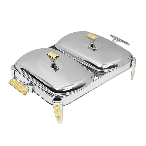 Edelstahl Warmhaltebehälter Chafing Dish Speisewärmer Dishes Wärmebehälter Buffetwärmer für Haushalt Silber (Zwei Fächer) von YISSALE