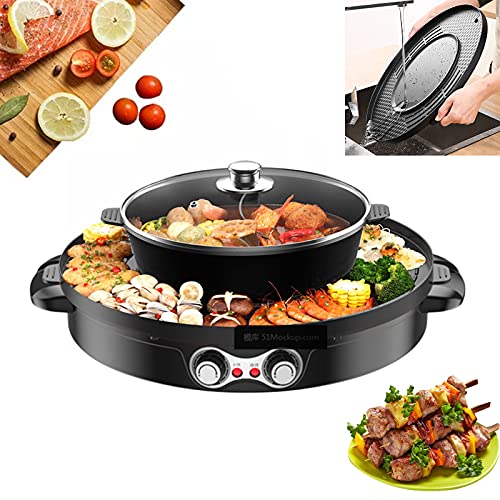 Hot Pot mit Grill Rauchfrei Hotpot Hot Pot Grillplatte Topf Backplatte Und Topf Getrennt Trennung Bbq Grillpfanne 2 in 1 2.2KW von YISSALE