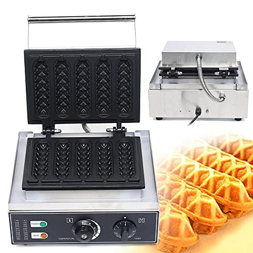 Waffeleisen, 220V 1500W 5 units Kommerzielle Nonstick nusperige Maschine Waffeleisen Profi Waffeln Am Stiel Waffelsticks von YISSALE