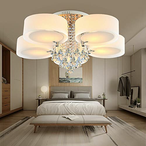 YISSALE LED Kristall Deckenlampe 5 Flammig Hängeleuchte Kronleuchter Wohnzimmer mit Fernbedienung Modern E27 von YISSALE